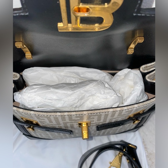 Balmain BBuzz 23 Monogram Linen Crossbody Bag Naturel NEW - Picture 9 of 12
